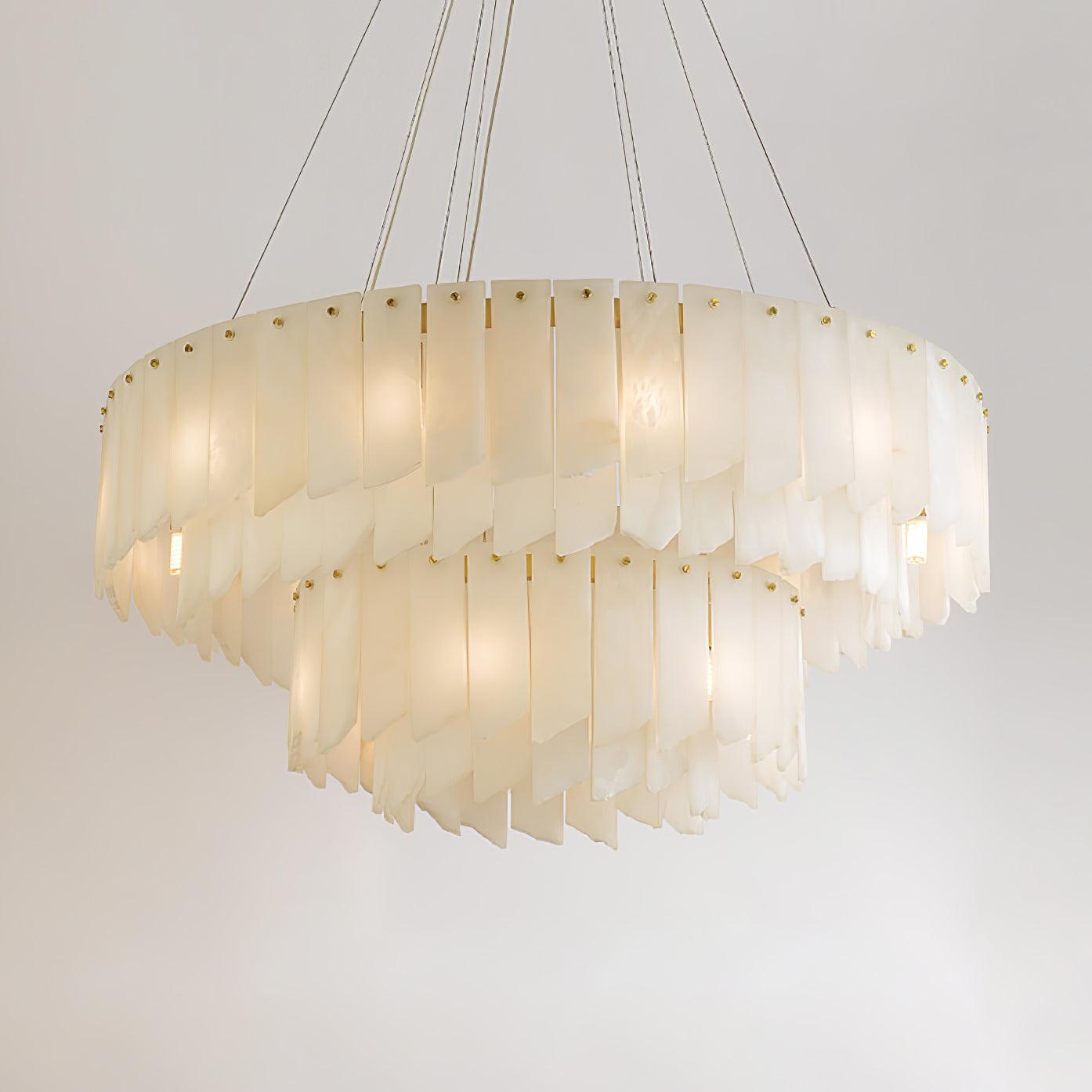Alabaster Cascade Tiered Chandelier Dia 47.2″ x H 59″ / 120cm x H 150cm / Brass & White Chandelier