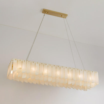 Alabaster Cascade Tiered Chandelier L 41.7″ x W 10.2″ x H 59″ / L 106cm x W 26cm x H 150cm / Brass & White Chandelier
