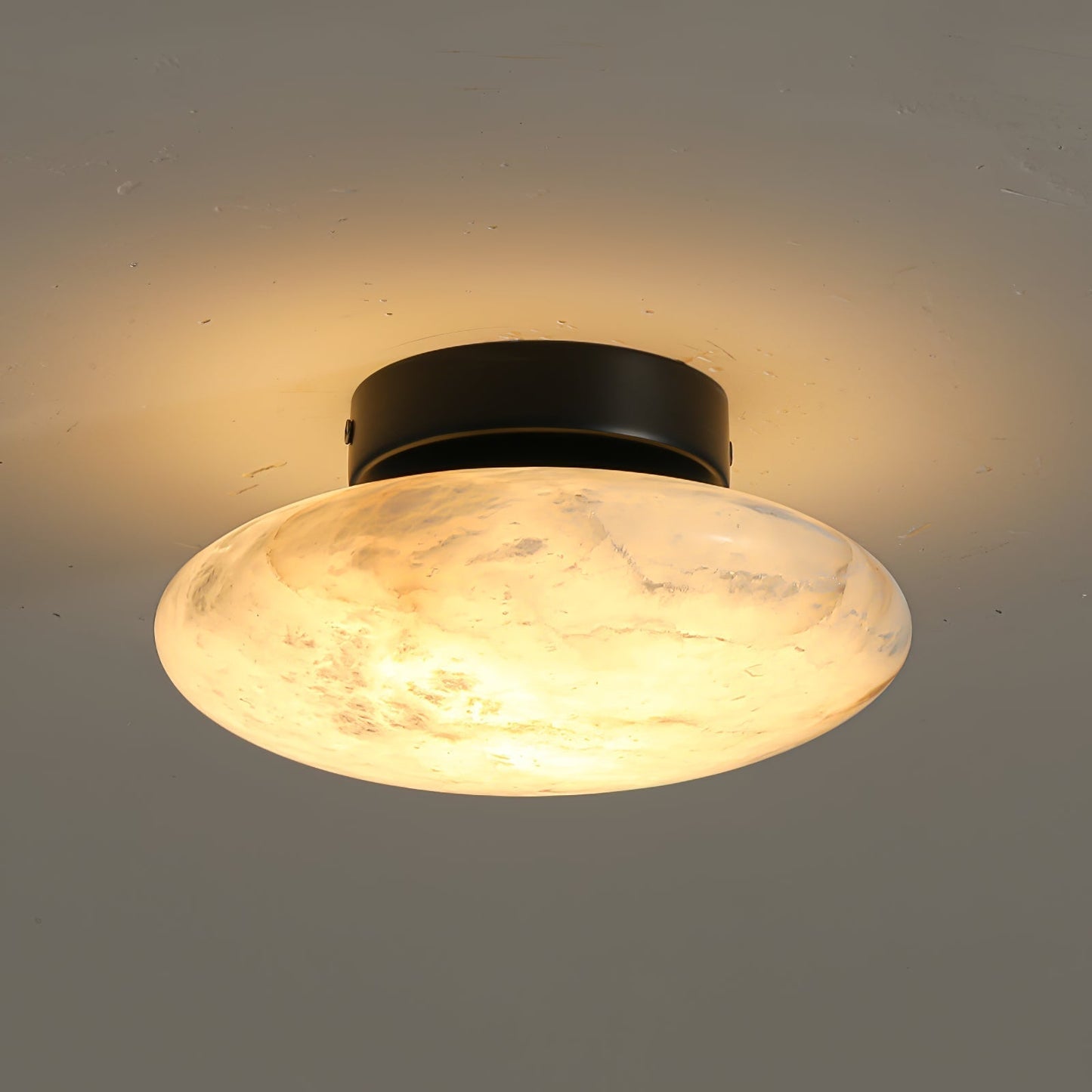Alabaster Oval Ceiling Lamp Dia 7.9″ x H 3.9″ / Black & White / Warm Light Ceiling lamp