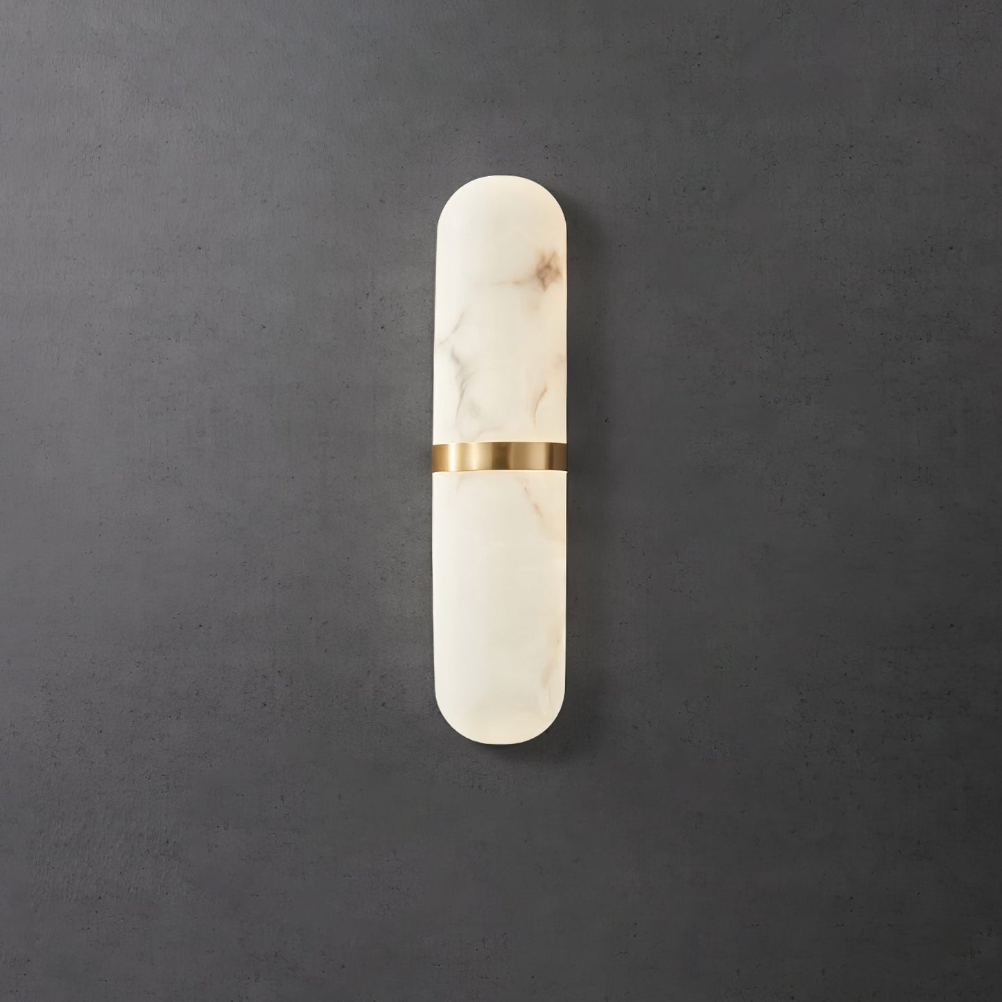 Alabaster Pill Wall Light ? 3.5″ x H 15.7″ / Brass & Warm Light / Single Wall lamp