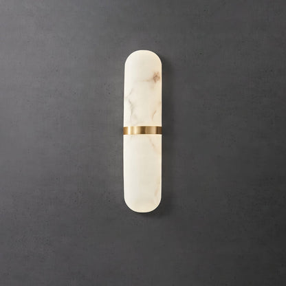 Alabaster Pill Wall Light ? 3.5″ x H 15.7″ / Brass & Warm Light / Single Wall lamp