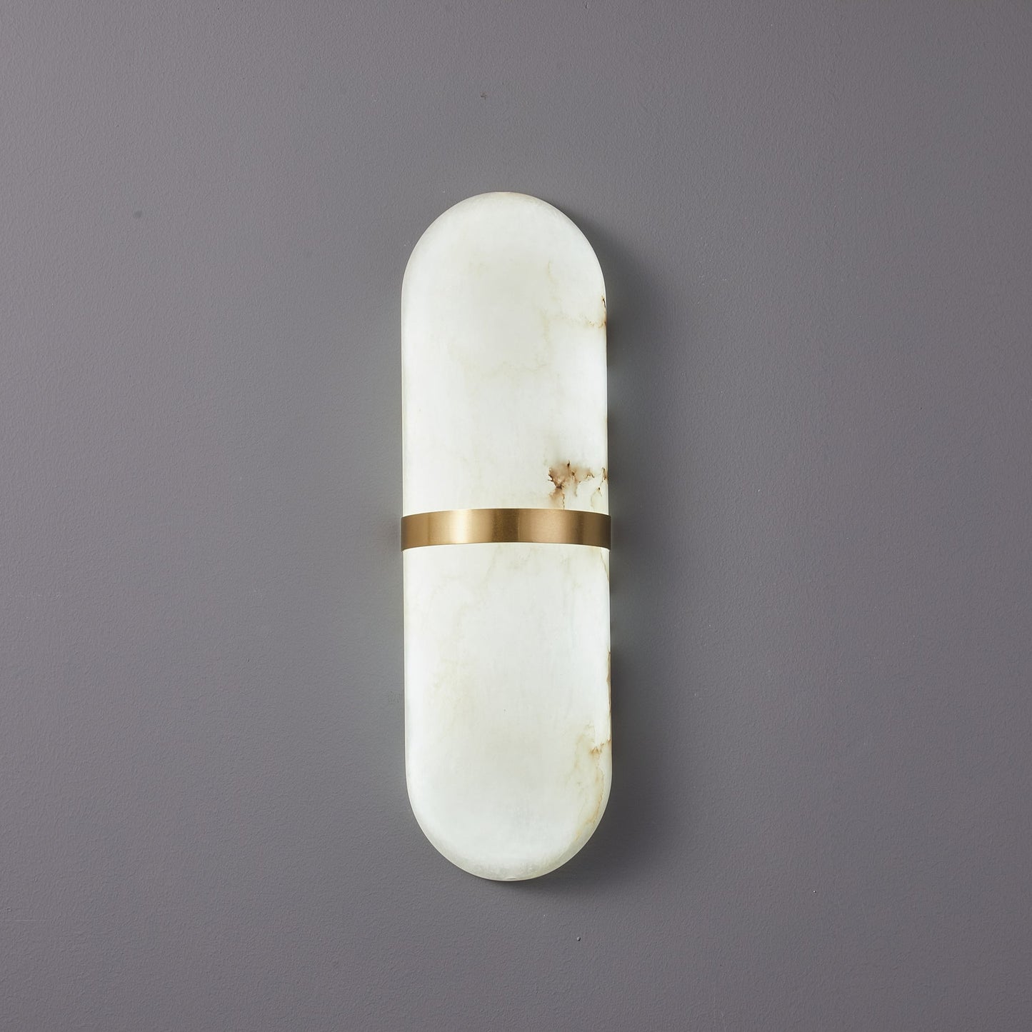 Alabaster Pill Wall Light ? 4.7″ x H 15.7″ / Brass & Warm Light / Single Wall lamp