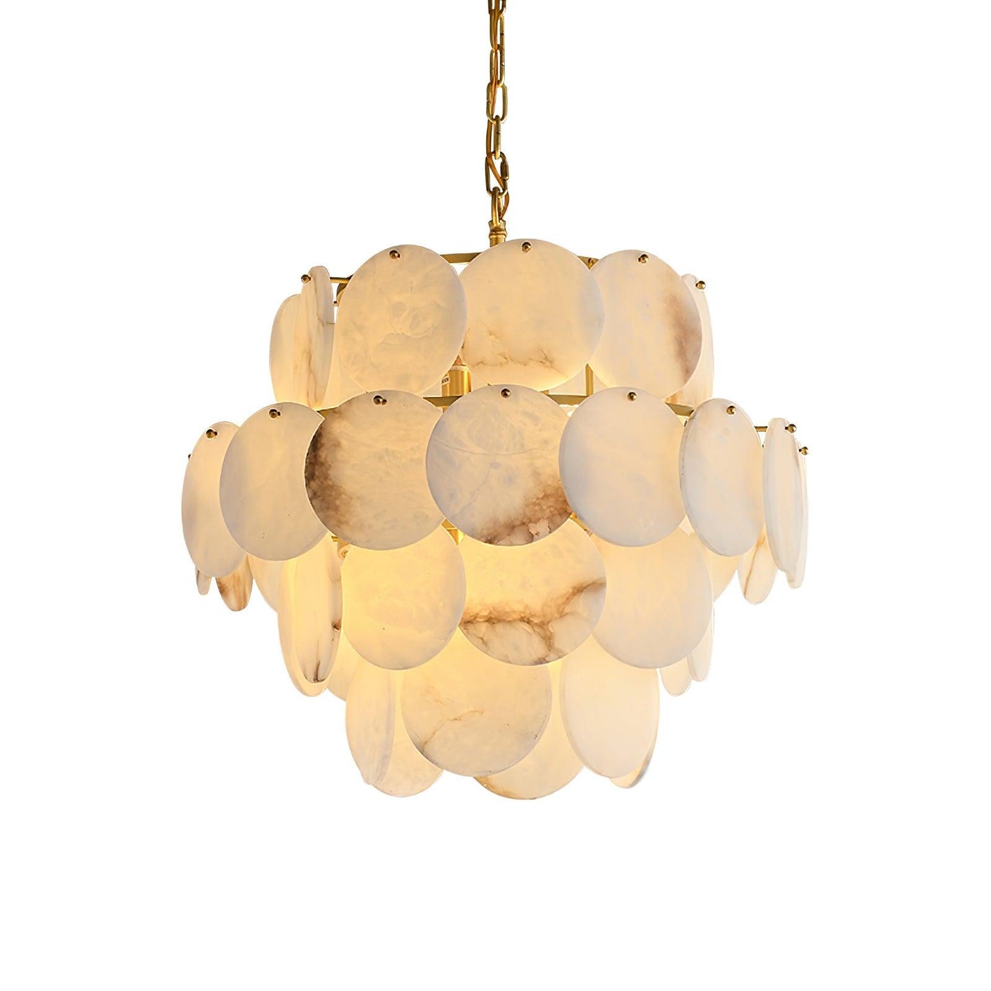 Alabaster Shell Brass Chandelier 4 layers Dia 23.6″ x H 29.5″ / Dia 60cm x H 75cm (E14*15) / Brass & White Chandelier