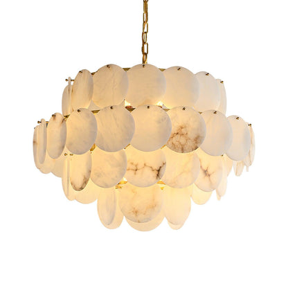 Alabaster Shell Brass Chandelier 4 layers Dia 31.5″ x H 29.5″ / Dia 80cm x H 75cm (E14*21) / Brass & White Chandelier