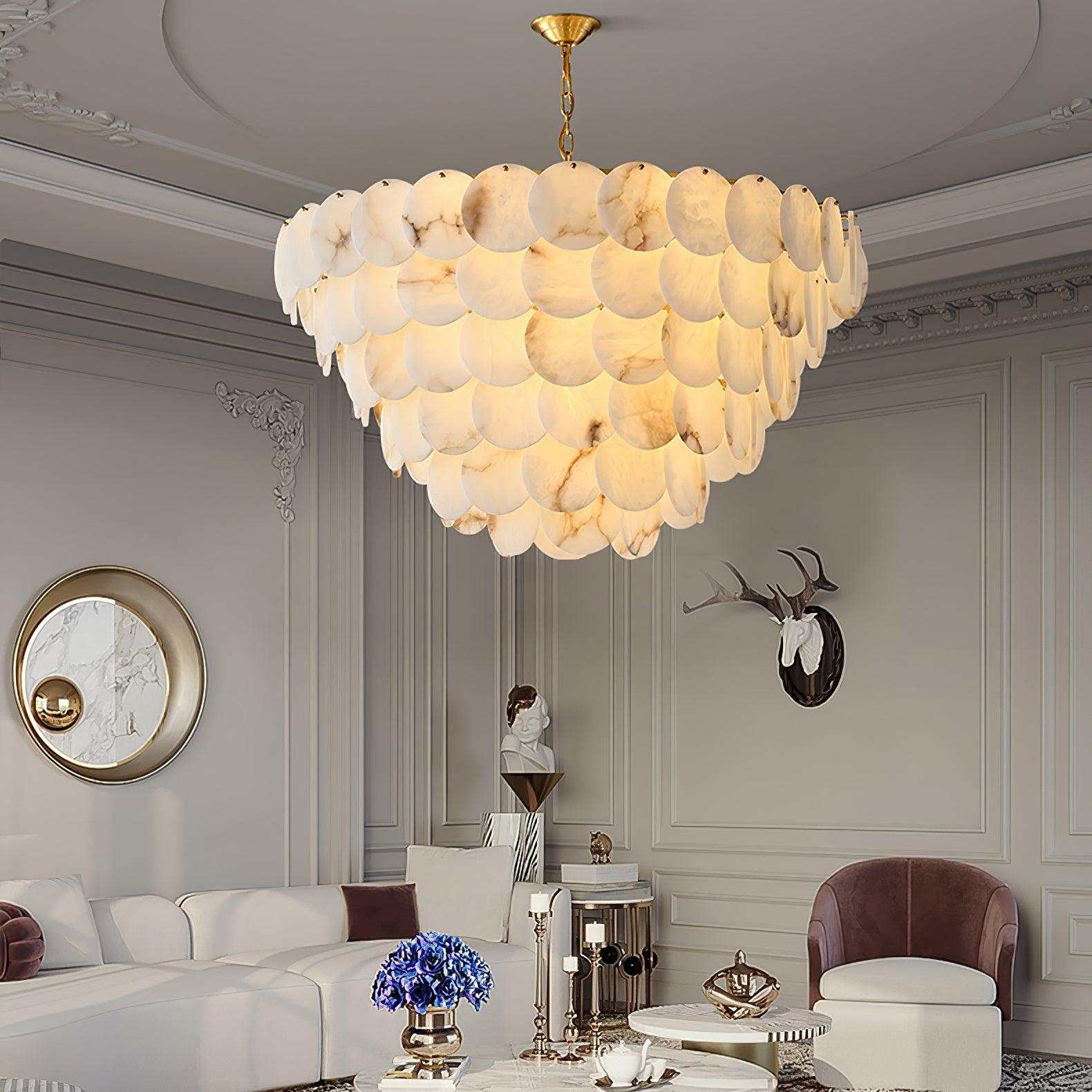Alabaster Shell Brass Chandelier Chandelier