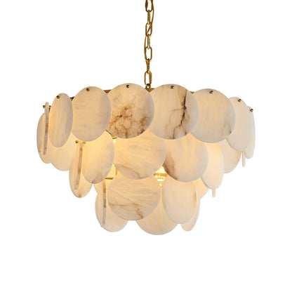 Alabaster Shell Brass Chandelier 3 layers Dia 23.6″ x H 21.7″ / Dia 60cm x H 55cm (E14*15) / Brass & White Chandelier