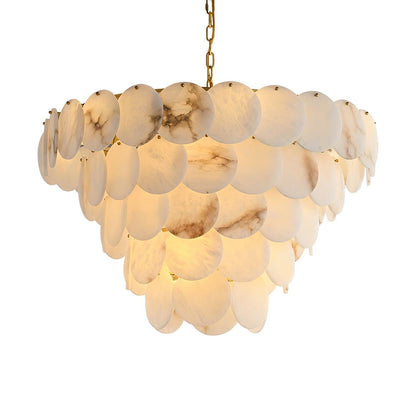Alabaster Shell Brass Chandelier 5 layers Dia 35.4″ x H 31.5″ / Dia 90cm x H 80cm (E14*21) / Brass & White Chandelier