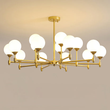 Alessio Globe Chandelier 15 Heads ? 39.4″ x H 21.3″ / Dia 100cm x H 54cm / Brass & White Chandelier