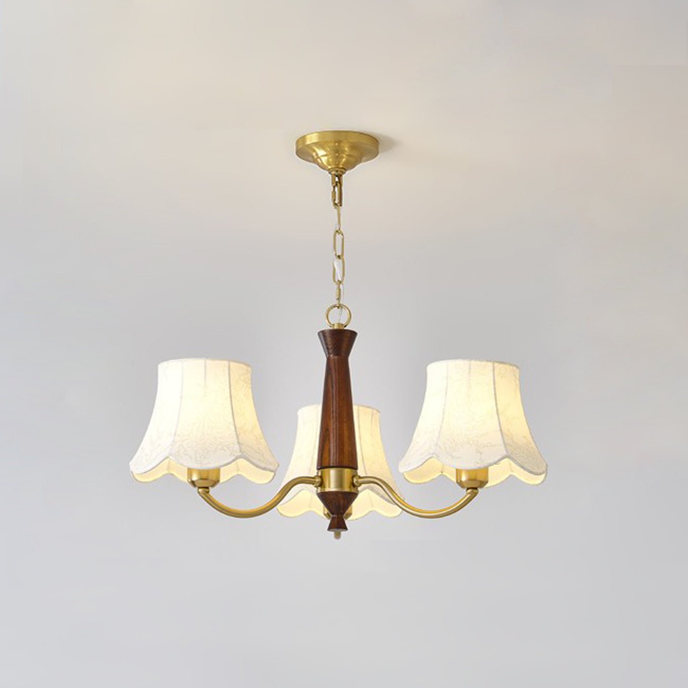 Alyssa Fabric Chandelier 3 Heads Dia 25.6″ x H 13.8″ / Dia 65cm x H 35cm / Walnut Wood & Brass Chandelier