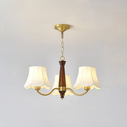 Alyssa Fabric Chandelier 3 Heads Dia 25.6″ x H 13.8″ / Dia 65cm x H 35cm / Walnut Wood & Brass Chandelier