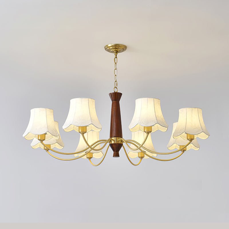 Alyssa Fabric Chandelier 8 Heads Dia 43.3″ x H 15″ / Dia 110cm x H 38cm / Walnut Wood & Brass Chandelier
