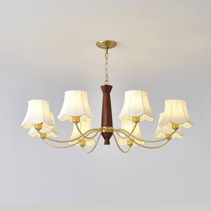Alyssa Fabric Chandelier 8 Heads Dia 43.3″ x H 15″ / Dia 110cm x H 38cm / Walnut Wood & Brass Chandelier