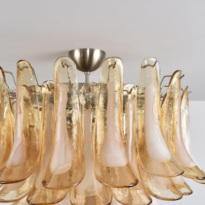 Amber Glass Petal Tiered Cascading Chandelier