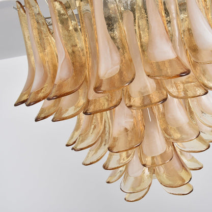 Amber Glass Petal Tiered Cascading Chandelier