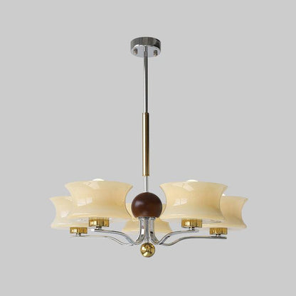 Anath Chandelier 5 heads ? 27.6″ x H 18.9″ / Dia 70cm x H 48cm / Gold + Chrome＆Beige Chandelier