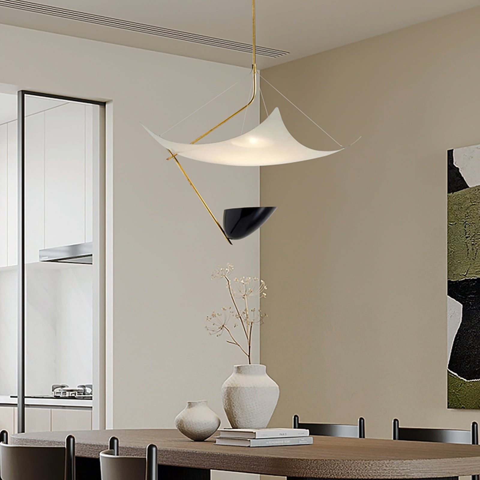 Angelo Lelii Pendant Light Dia 19.7″ x H 27.6″ / Dia 50cm x H 70cm / Gold & White & Black / Warm Light Pendant light