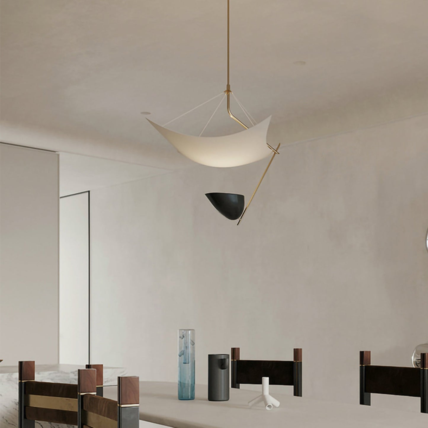 Angelo Lelii Pendant Light Dia 19.7″ x H 27.6″ / Dia 50cm x H 70cm / Gold & White & Black / Warm Light Pendant light