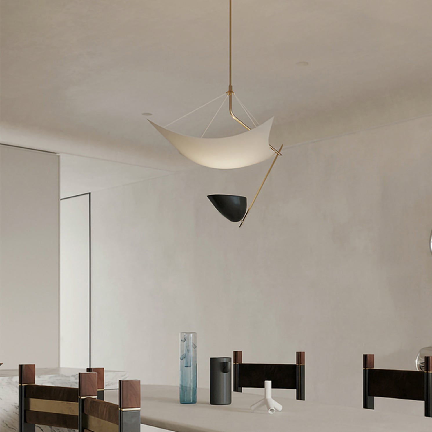Angelo Lelii Pendant Light Dia 19.7″ x H 27.6″ / Dia 50cm x H 70cm / Gold & White & Black / Warm Light Pendant light