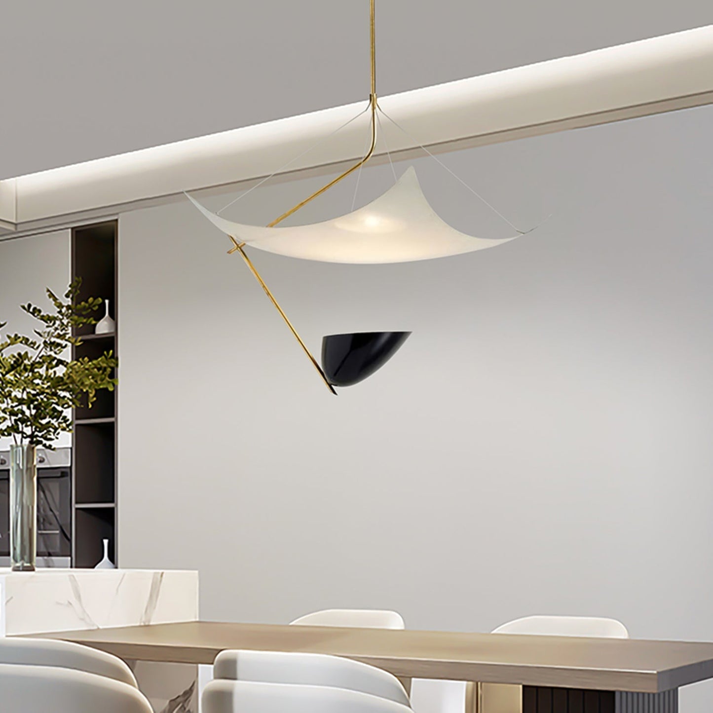 Angelo Lelii Pendant Light Dia 19.7″ x H 27.6″ / Dia 50cm x H 70cm / Gold & White & Black / Warm Light Pendant light