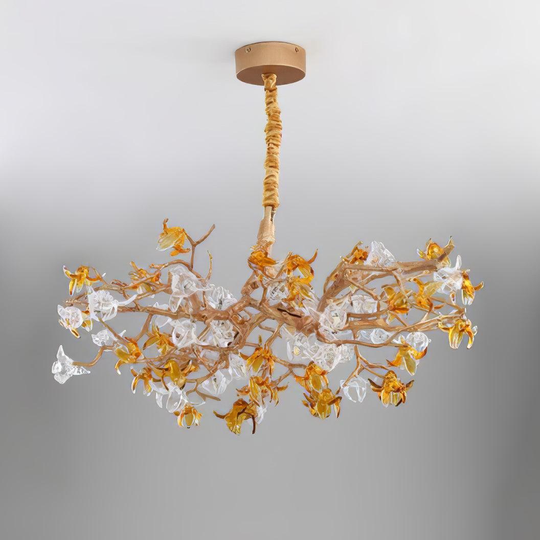 Aosta Brass Branch Chandelier Dia 23.6″ x H 16.5″ / Dia 60cm x H 42cm / Brass & Clear & Yellow Chandelier