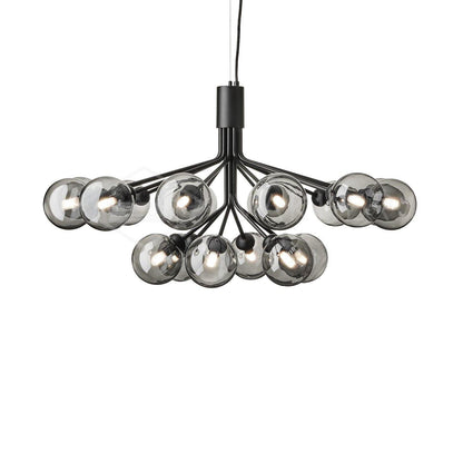 Glass Sphere Cluster Chandelier 18 heads: Dia 39.4″ x H 21.7″ / Black / Smoke grey Chandelier