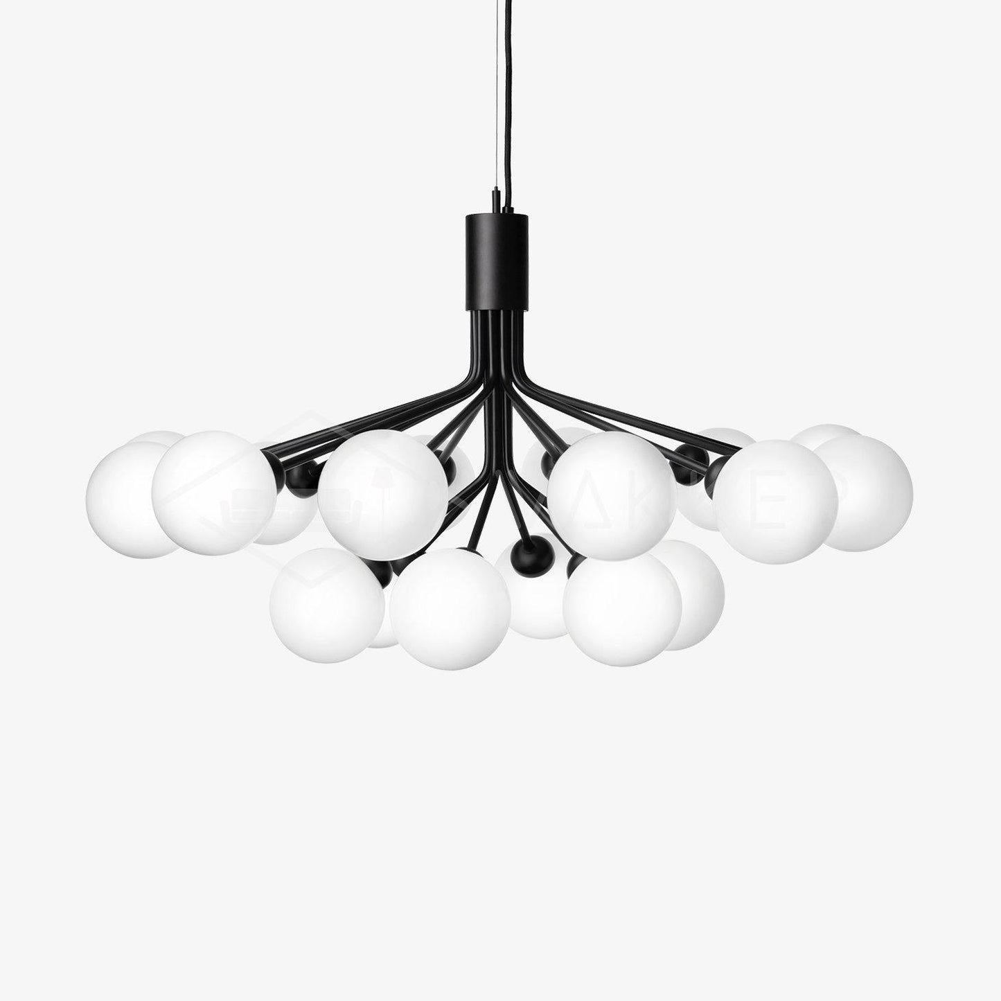 Glass Sphere Cluster Chandelier 18 heads: Dia 39.4″ x H 21.7″ / Black / White Chandelier