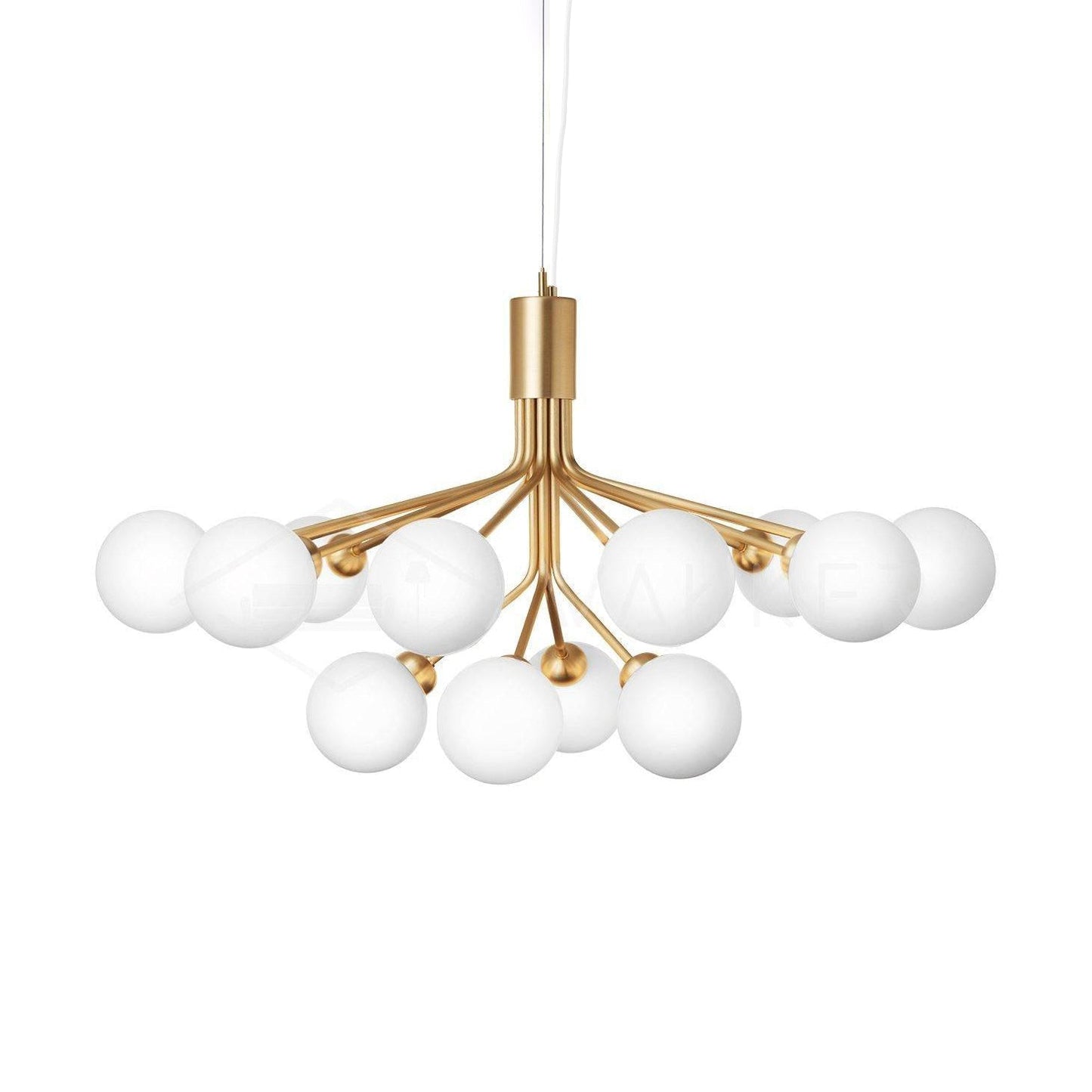 Glass Sphere Cluster Chandelier 12 heads: Dia 31.5″ x H 19.7″ / Gold / White Chandelier