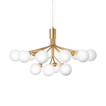Glass Sphere Cluster Chandelier 12 heads: Dia 31.5″ x H 19.7″ / Gold / White Chandelier
