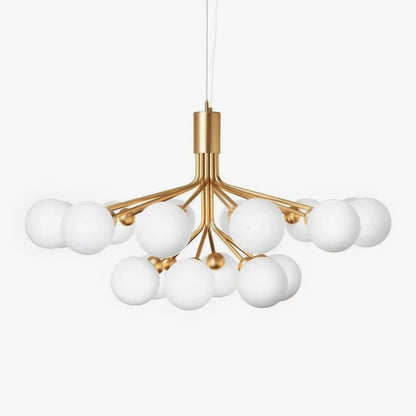 Glass Sphere Cluster Chandelier 18 heads: Dia 39.4″ x H 21.7″ / Gold / White Chandelier