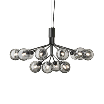 Glass Sphere Cluster Chandelier 12 heads: Dia 31.5″ x H 19.7″ / Black / Smoke grey Chandelier