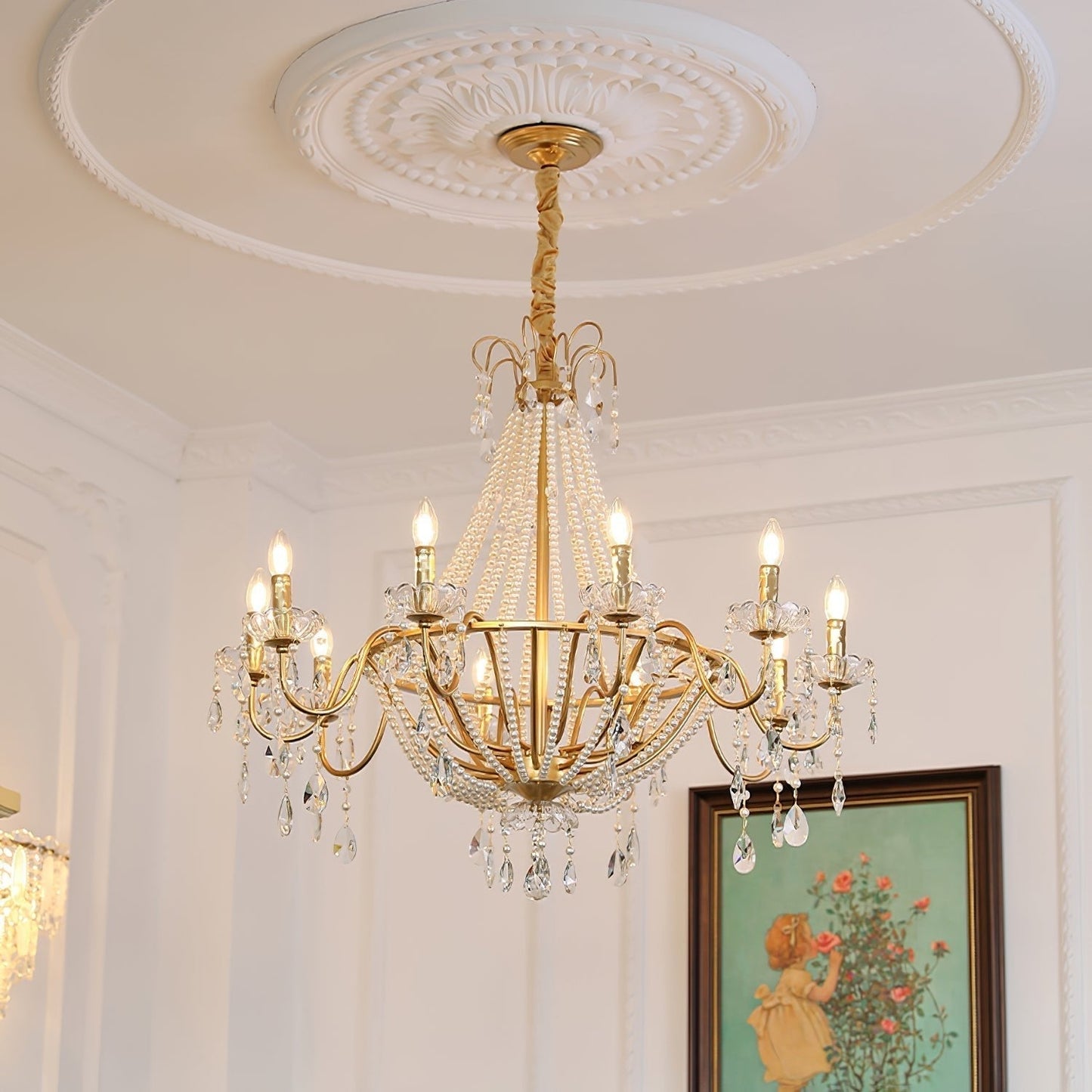 Arcadia Gold Chandelier 10 Heads Dia 38.6″ x H 35″ / Gold & Clear Chandelier