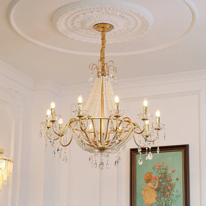 Arcadia Gold Chandelier 10 Heads Dia 38.6″ x H 35″ / Gold & Clear Chandelier