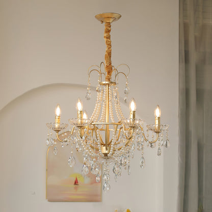 Arcadia Gold Chandelier 6 Heads Dia 26″ x H 22″ / Gold & Clear Chandelier