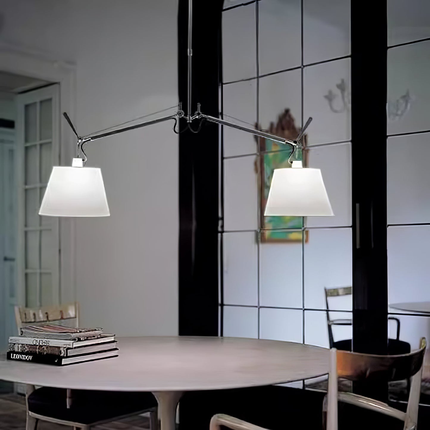 Arcadia Shade Pendant Lamp Dia 47.2″ x H 35.4-51.2″ / Chrome & White Pendant light
