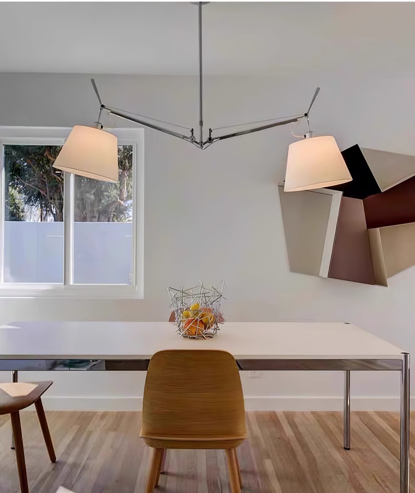 Arcadia Shade Pendant Lamp Dia 47.2″ x H 35.4-51.2″ / Chrome & White Pendant light