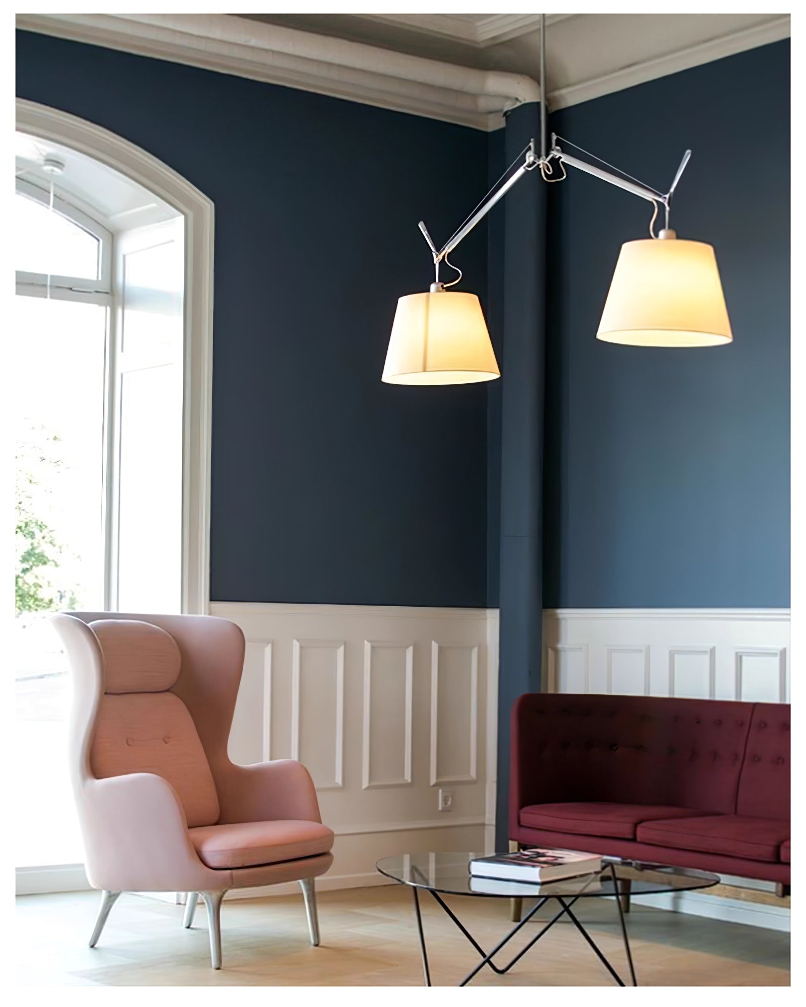 Arcadia Shade Pendant Lamp Dia 47.2″ x H 35.4-51.2″ / Chrome & White Pendant light