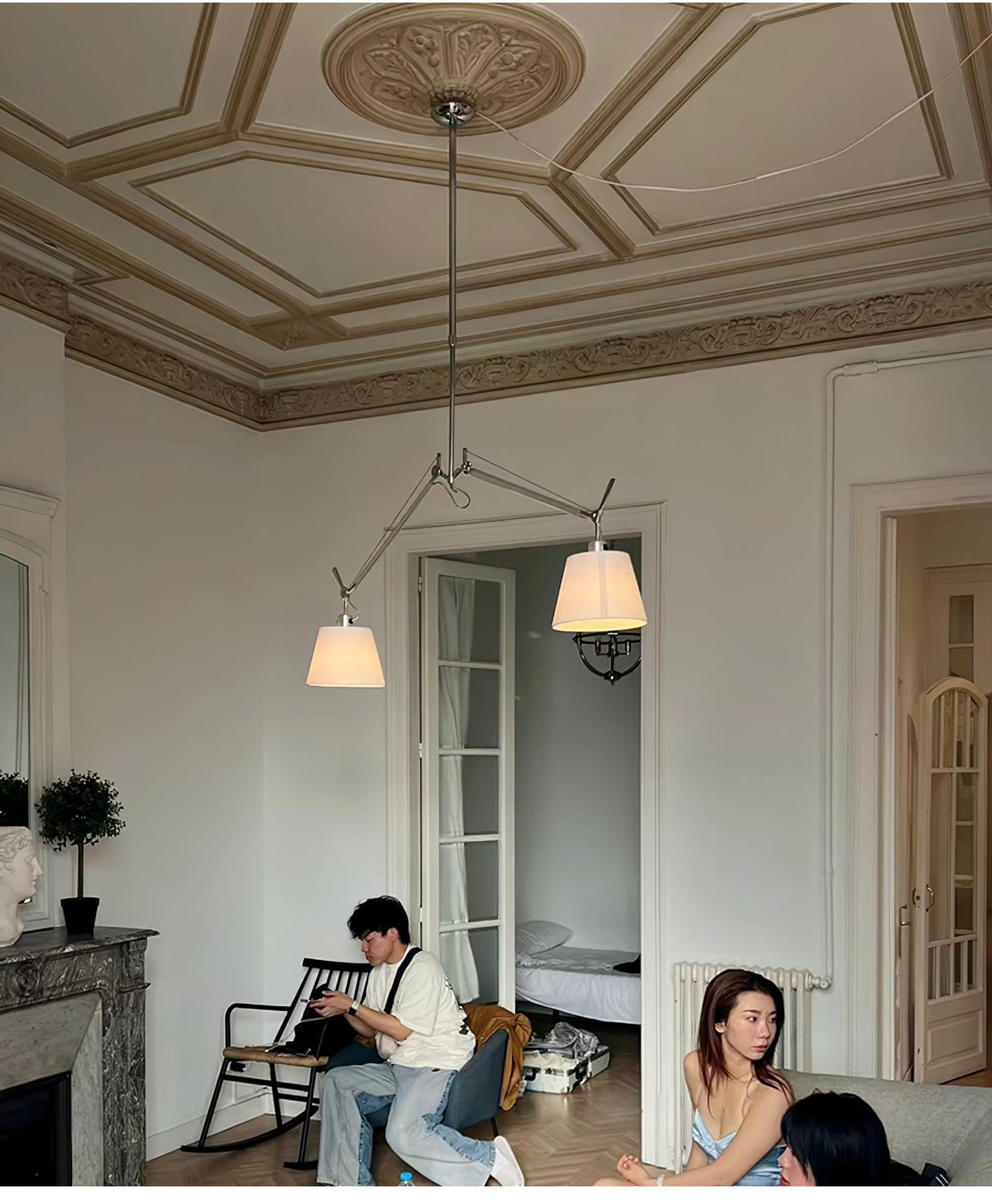 Arcadia Shade Pendant Lamp Dia 47.2″ x H 35.4-51.2″ / Chrome & White Pendant light