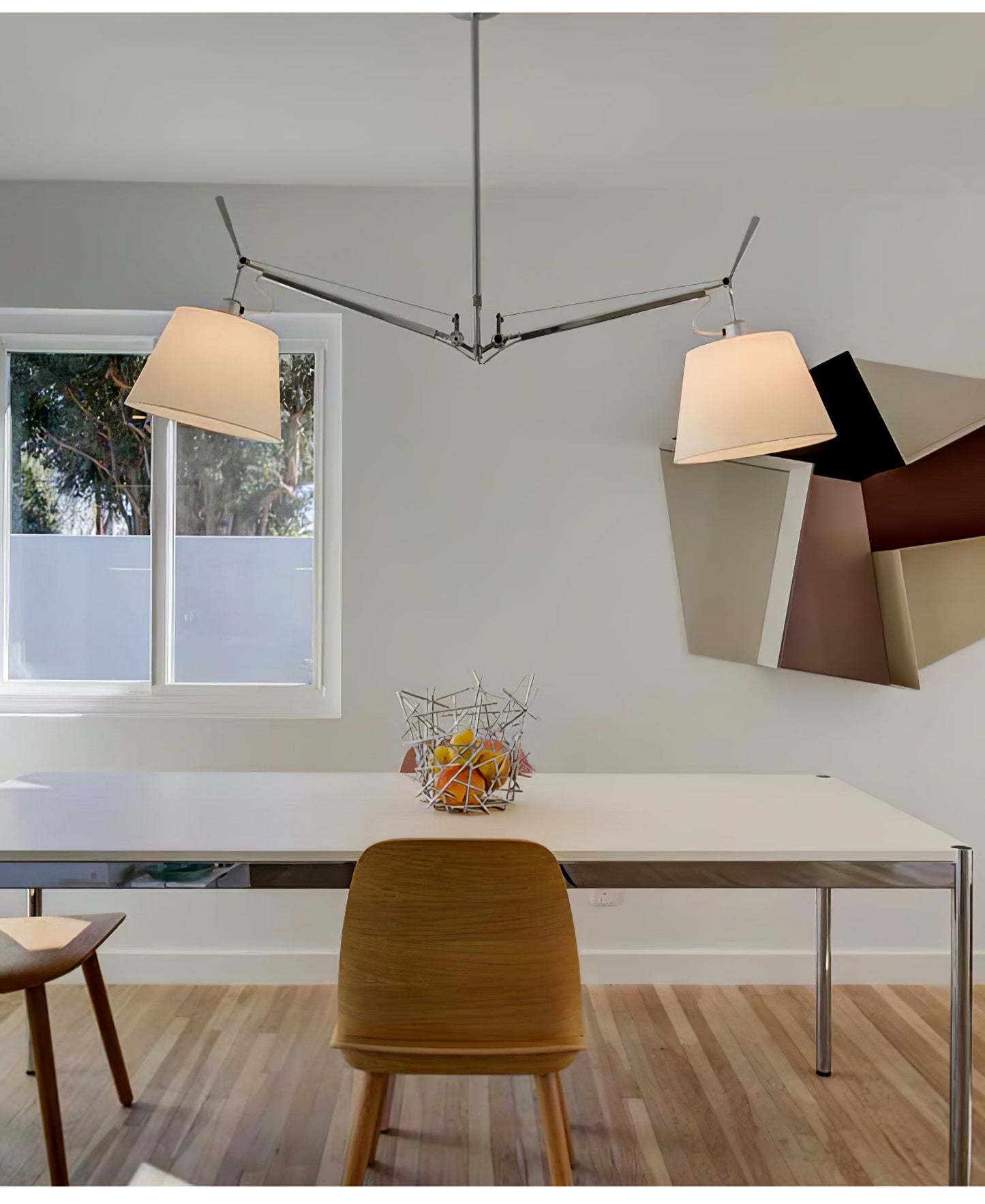Arcadia Shade Pendant Lamp Dia 47.2″ x H 35.4-51.2″ / Chrome & White Pendant light