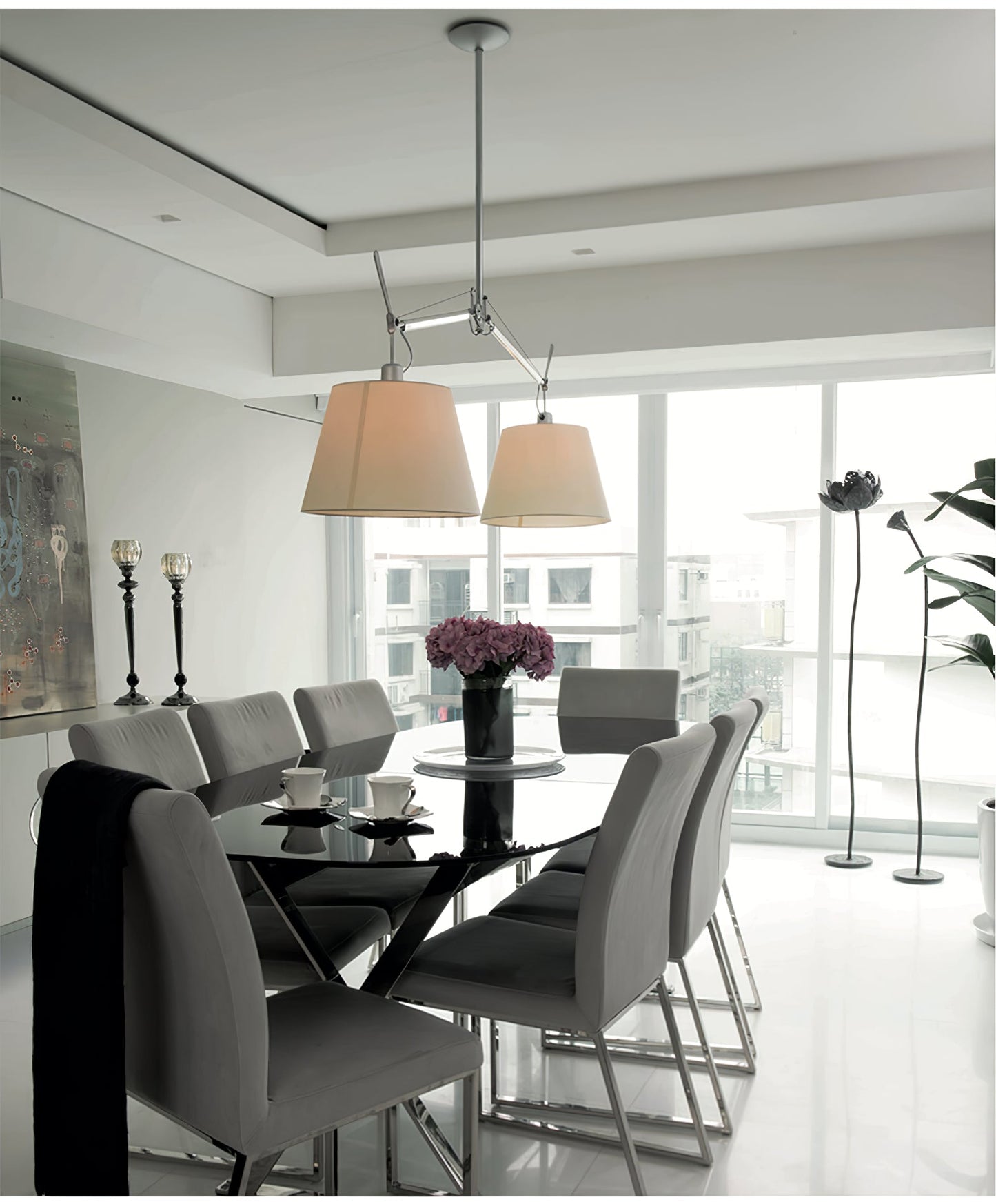 Arcadia Shade Pendant Lamp Dia 47.2″ x H 35.4-51.2″ / Chrome & White Pendant light