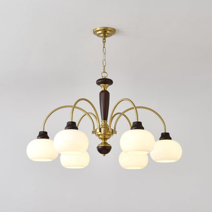 Arched Globe Chandelier 6 heads ? 32.3″ x H 15.7″ / Walnut Color & Gold Chandelier