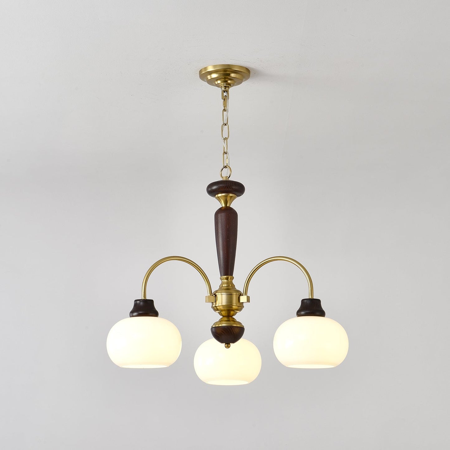 Arched Globe Chandelier 3 heads ? 28.3″ x H 15.7″ / Walnut Color & Gold Chandelier