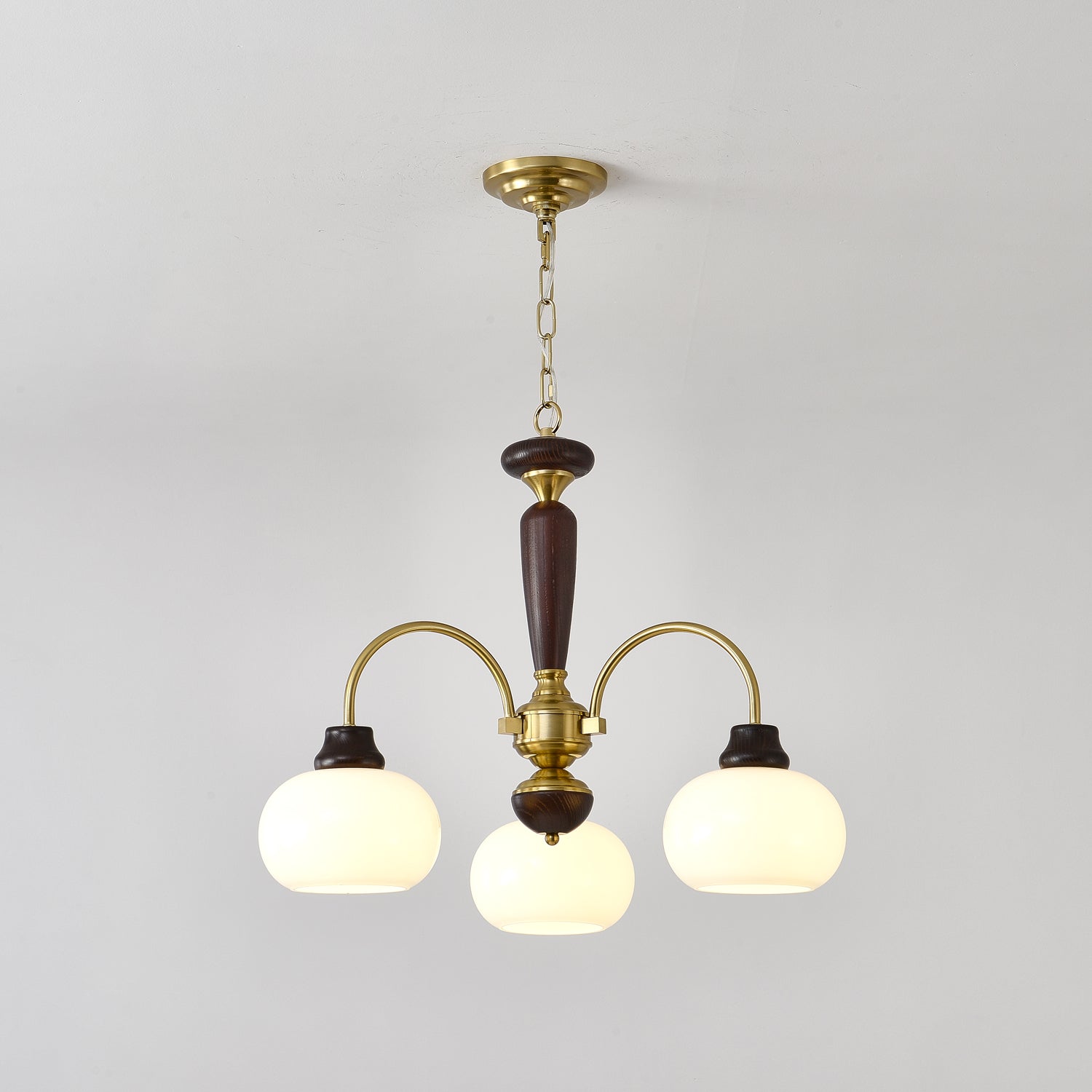 Arched Globe Chandelier 3 heads ? 28.3″ x H 15.7″ / Walnut Color & Gold Chandelier