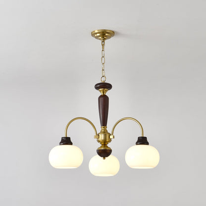 Arched Globe Chandelier 3 heads ? 28.3″ x H 15.7″ / Walnut Color & Gold Chandelier
