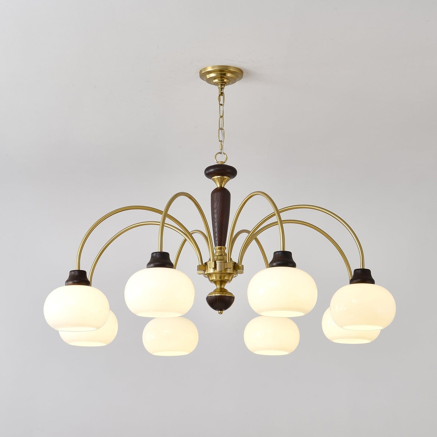 Arched Globe Chandelier 8 heads ? 36.2″ x H 15.7″ / Walnut Color & Gold Chandelier