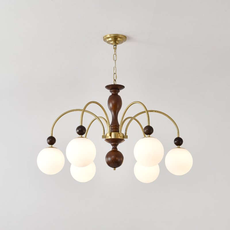Archway Walnut Color Chandelier 6 heads Dia 33.5″ x H 20.9″ / Walnut Color & Gold Chandelier