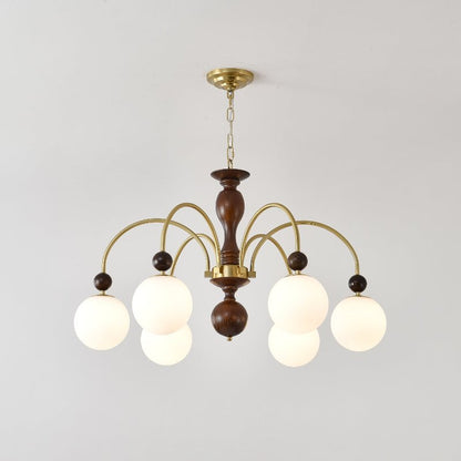 Archway Walnut Color Chandelier 6 heads Dia 33.5″ x H 20.9″ / Walnut Color & Gold Chandelier