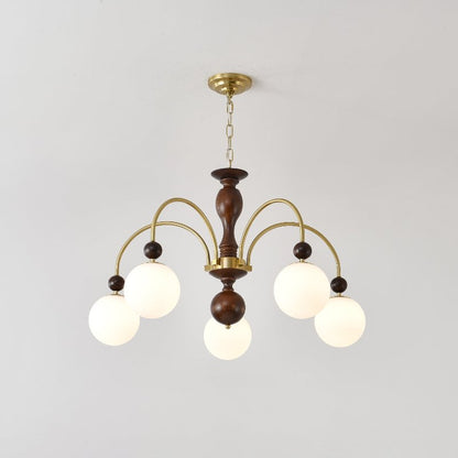 Archway Walnut Color Chandelier 5 heads Dia 25.6″ x H 20.9″ / Walnut Color & Gold Chandelier