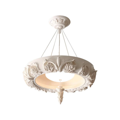 Artistic Carved Plaster Chandelier ? 31.5″ x H 7.9″ / Dia 80cm x H 20cm / White / Three-Color Changing Light Chandelier