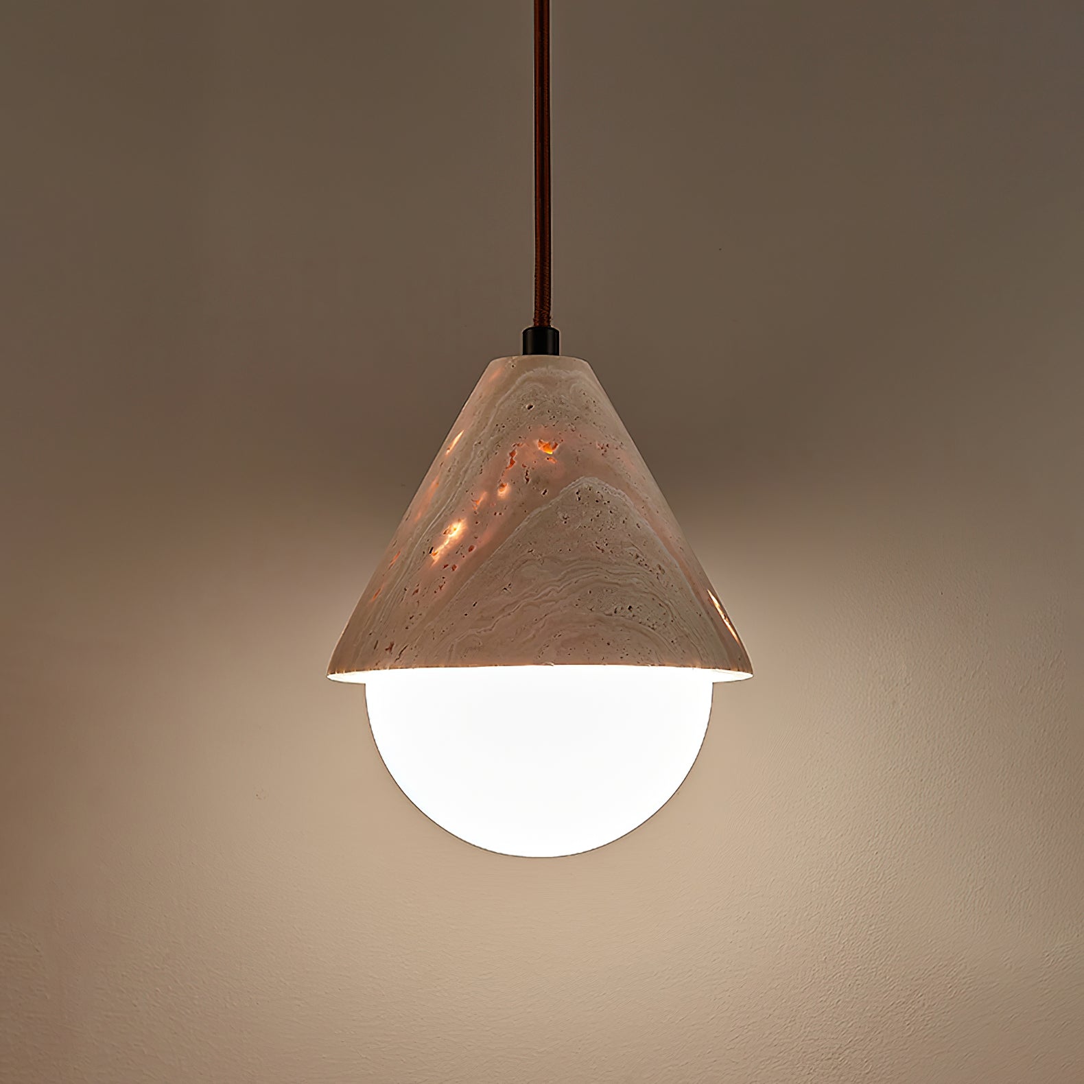 Aslo Pendant Lamp Dia 6.3″ x H 7.9″ / Yellow Travertine & White pendant Lamp