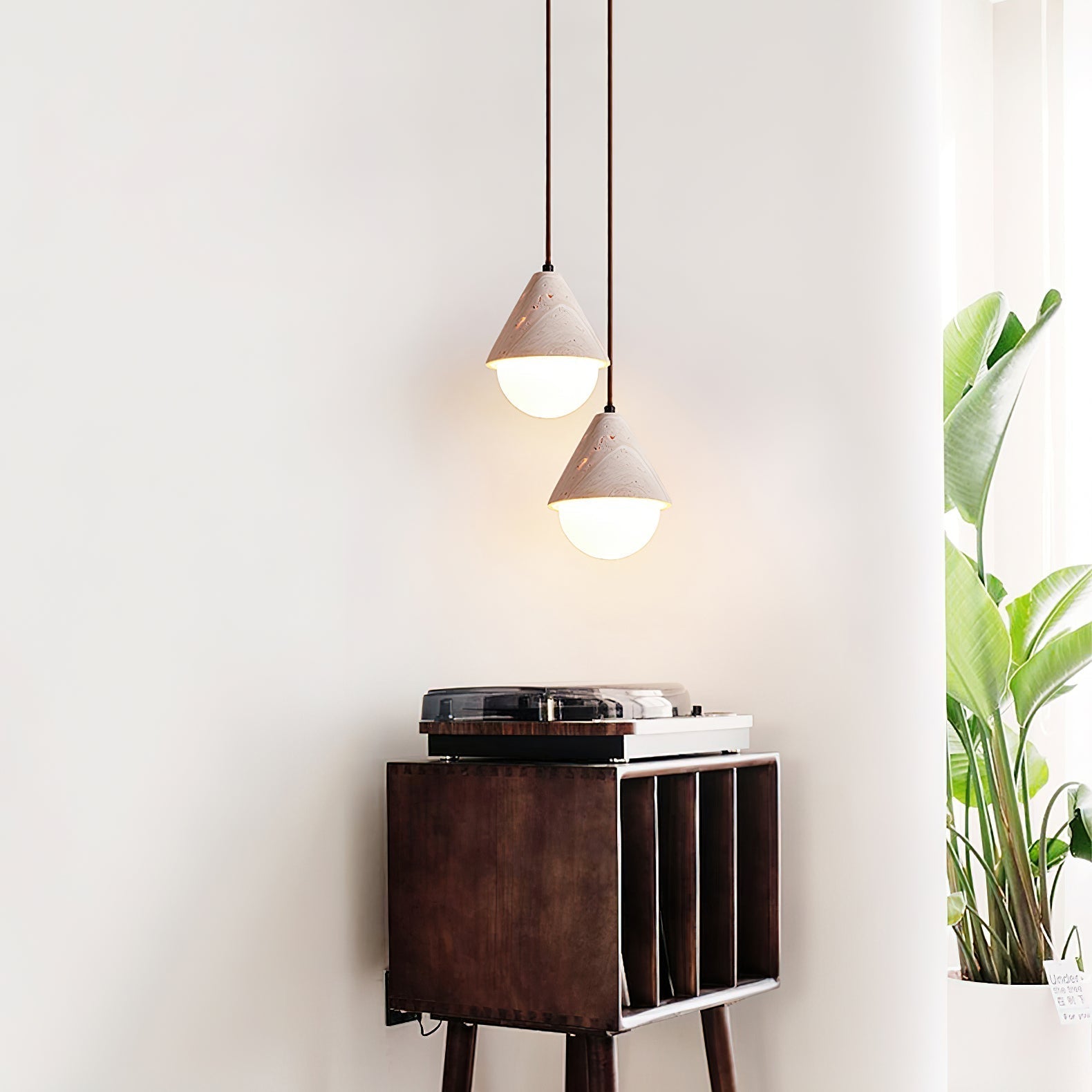 Aslo Pendant Lamp Dia 6.3″ x H 7.9″ / Yellow Travertine & White pendant Lamp